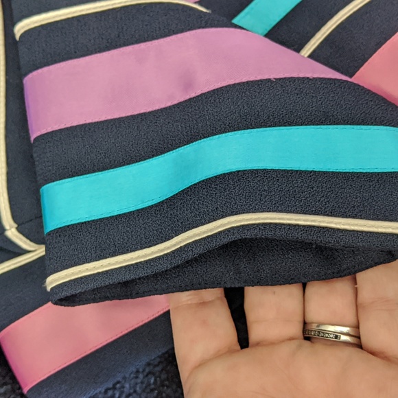 Talbots Polyester Teal, Pink, Purple and Navy Ribbon Striped Short Blazer - Picture 5 of 5